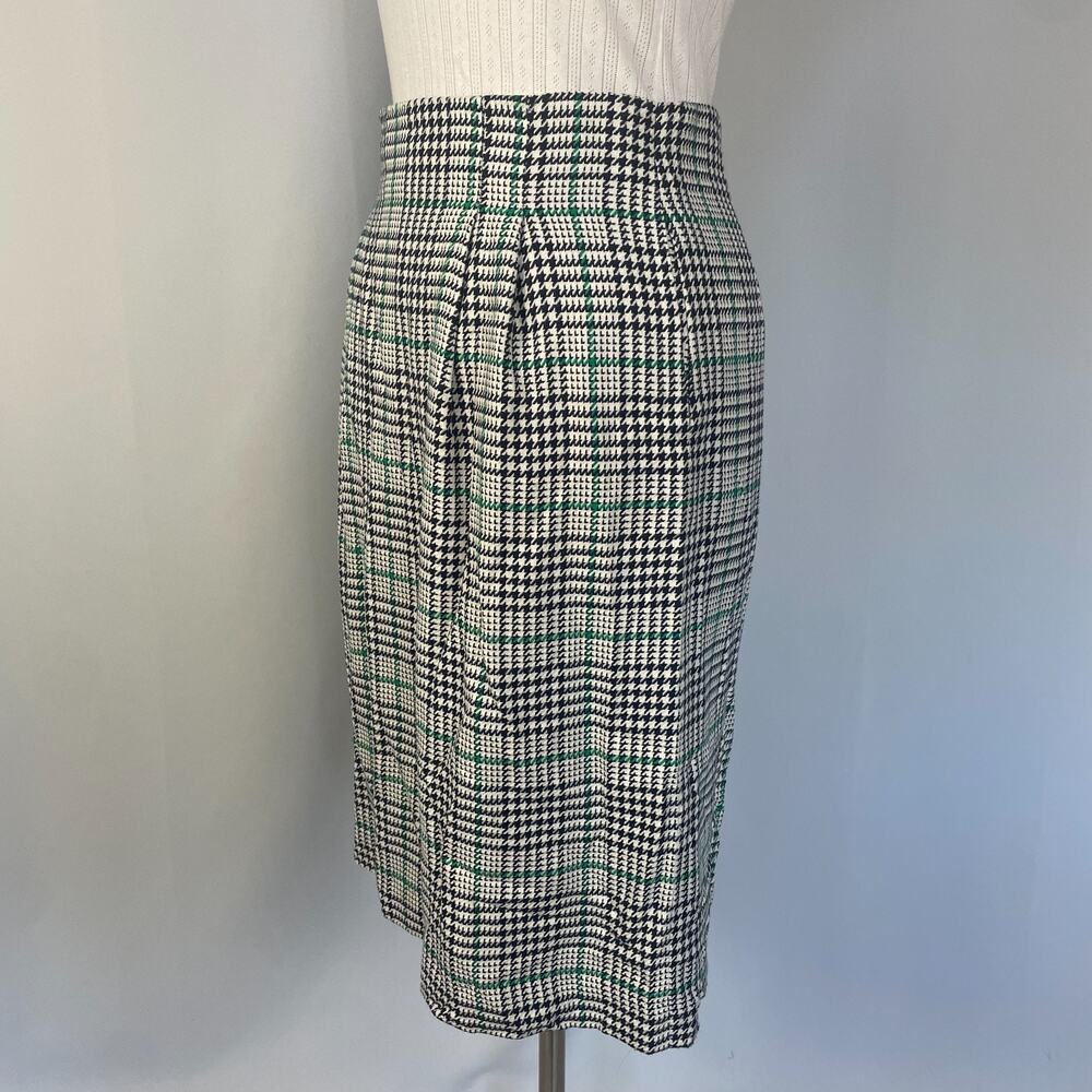 Vintage Midi Skirt Size 12 Black White Green Houndstooth Preppy Academia 80s 90s - Picture 7 of 16